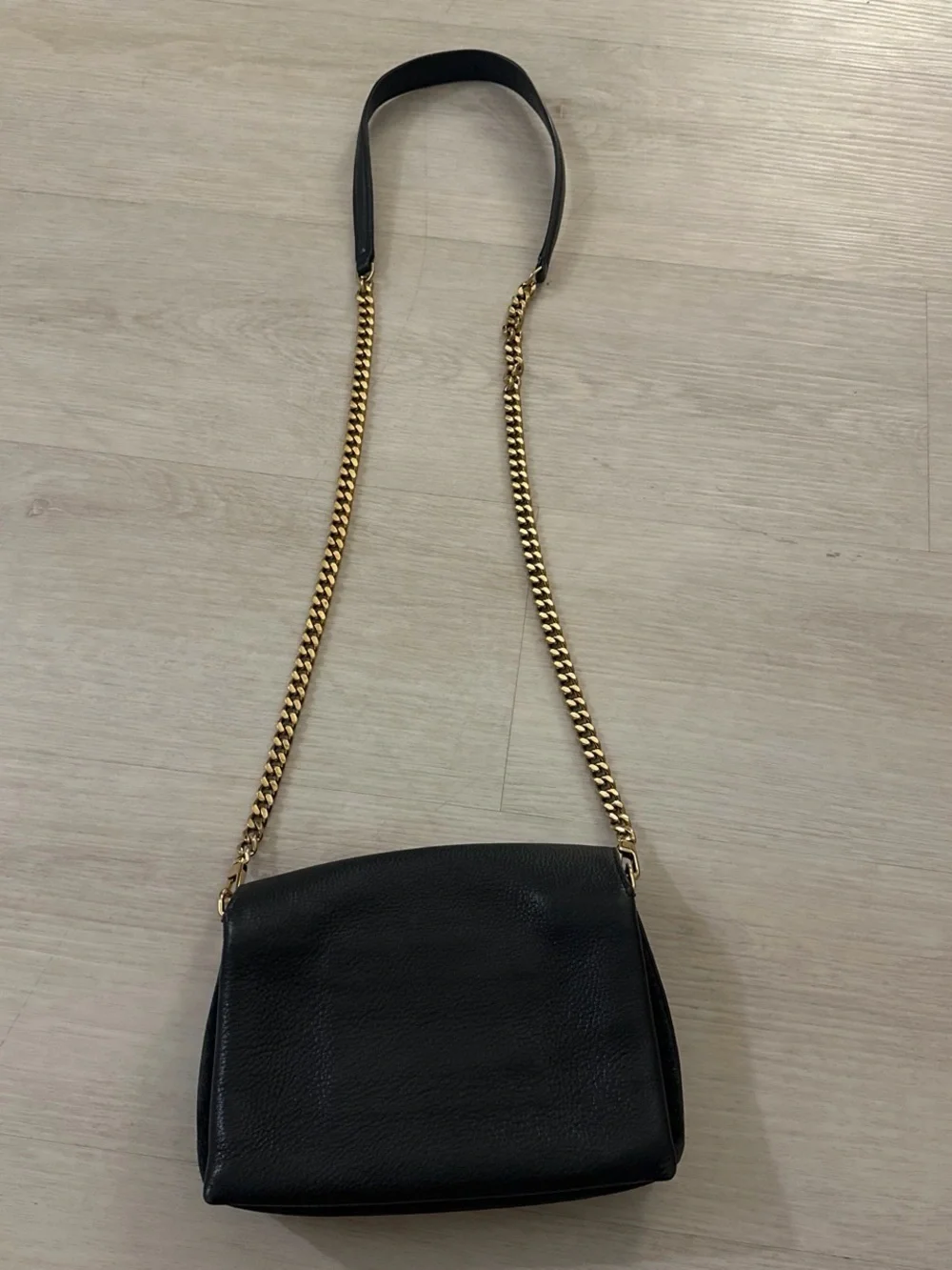 Tory Burch Black Leather Crossbody with Gold Chain Strap